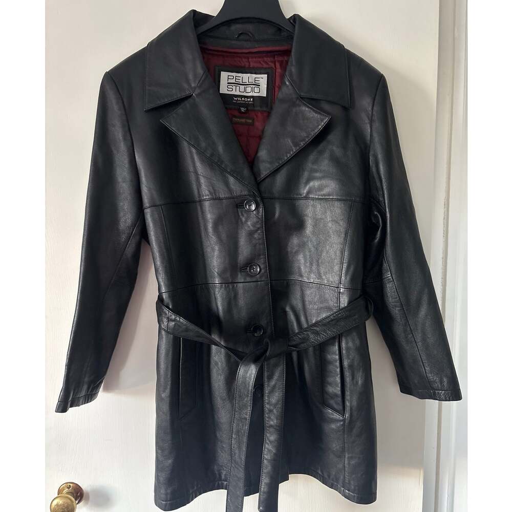 Pelle Studio Wilsons Leather Vintage 90s Y2K Black Leather Belted Coat Jacket XL